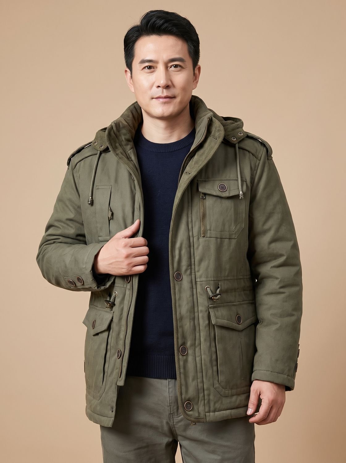 Nathan | Men's Hooded Multi-Pocket Insulated Military Parka Jacket