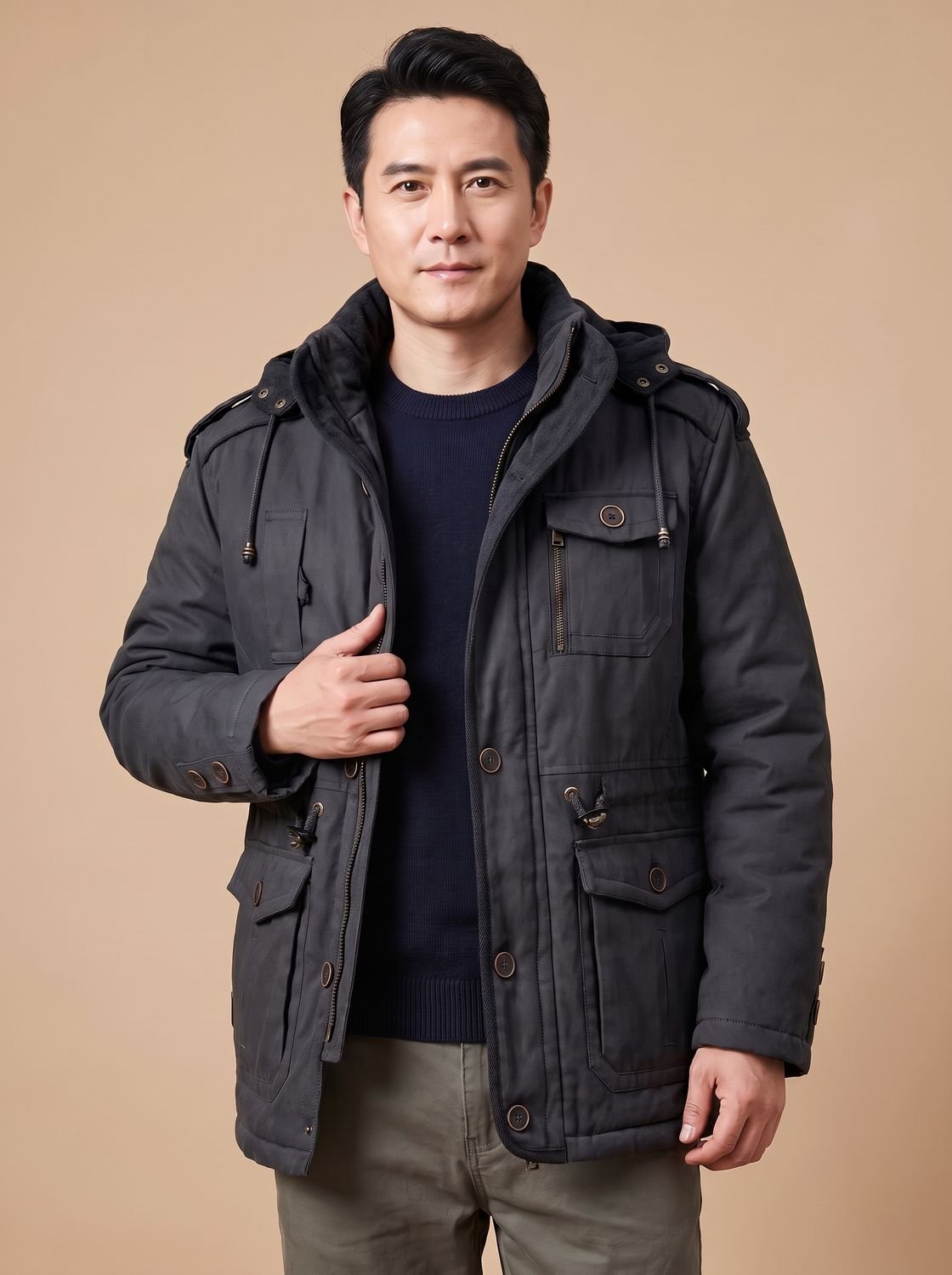 Nathan | Men's Hooded Multi-Pocket Insulated Military Parka Jacket