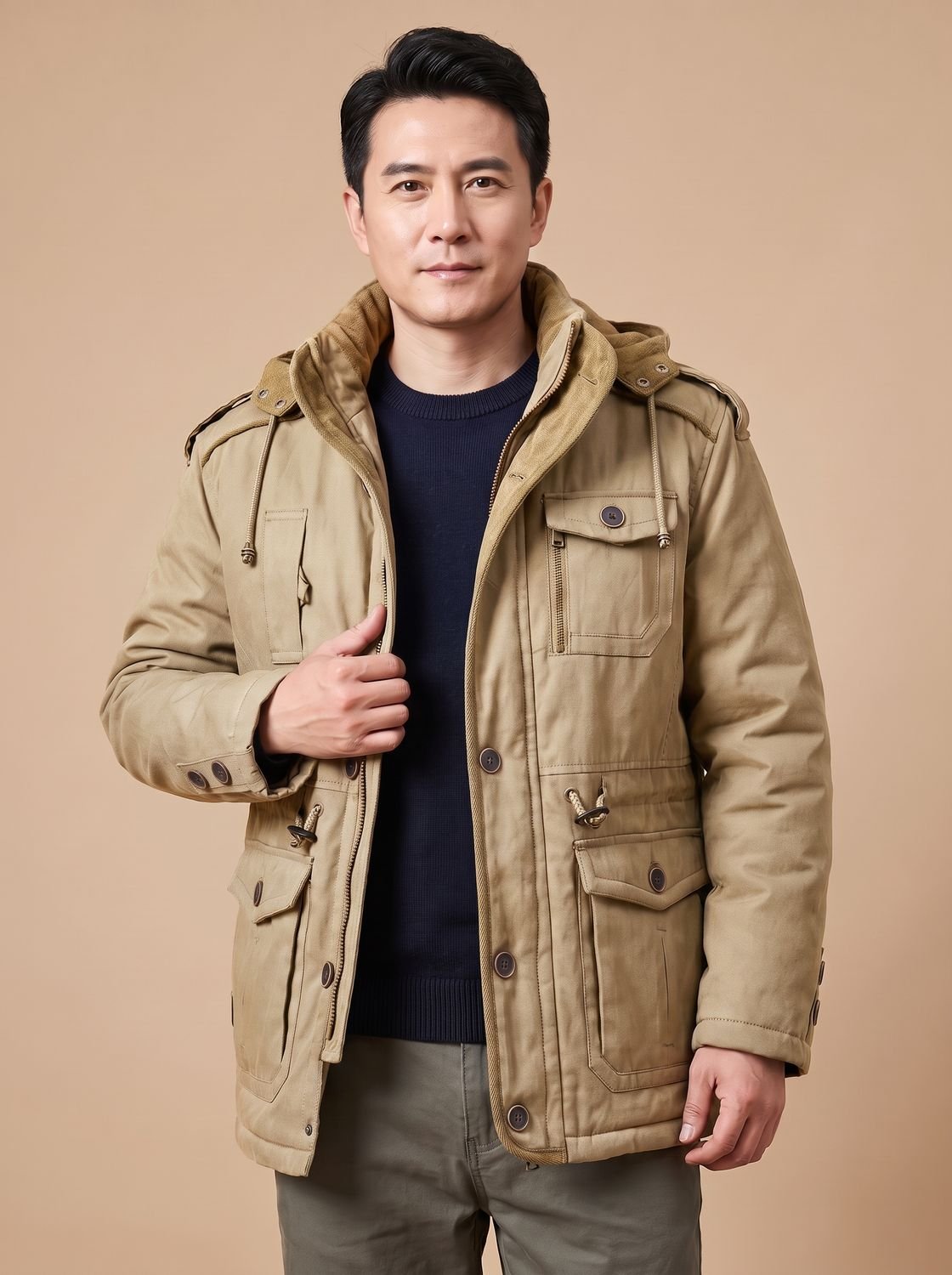 Nathan | Men's Hooded Multi-Pocket Insulated Military Parka Jacket