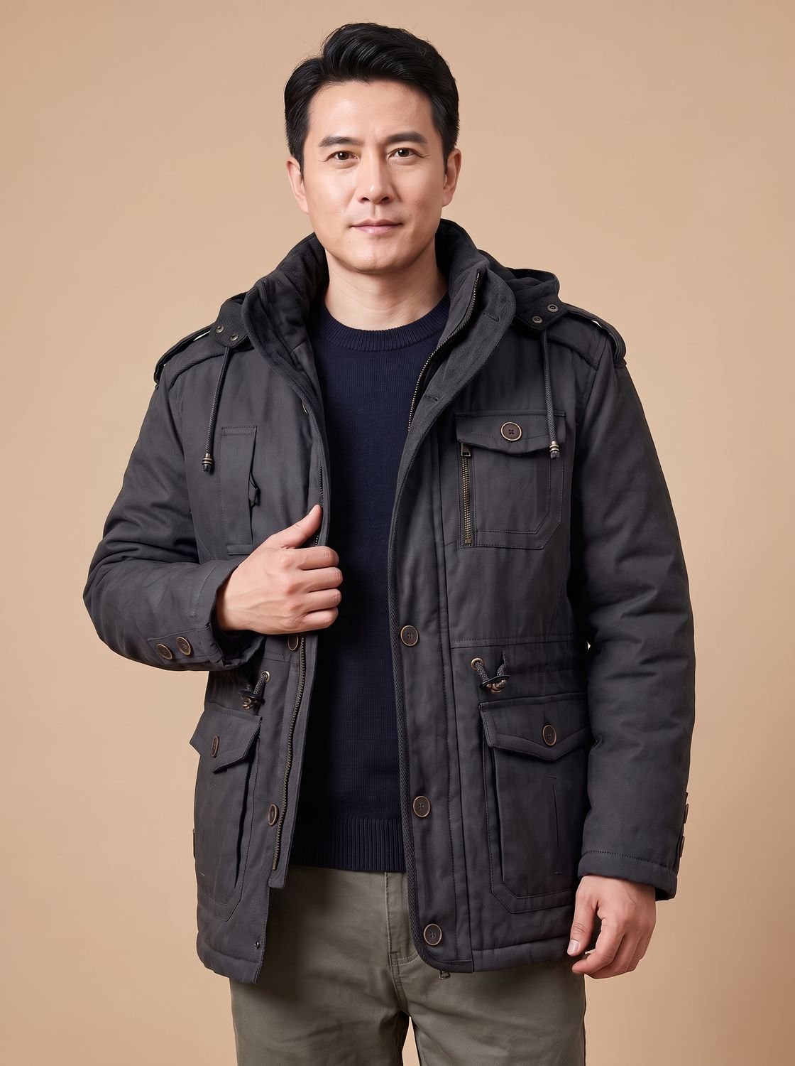 Nathan | Men's Hooded Multi-Pocket Insulated Military Parka Jacket