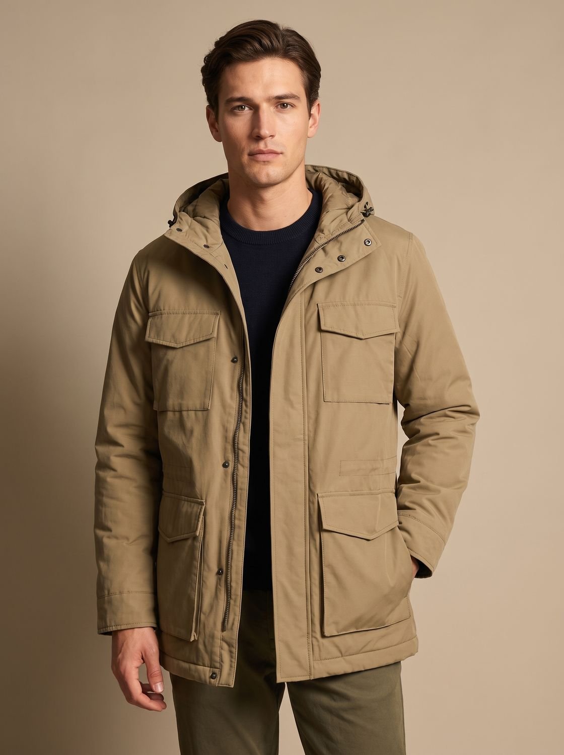 Nathan | Men's Hooded Multi-Pocket Insulated Military Parka Jacket