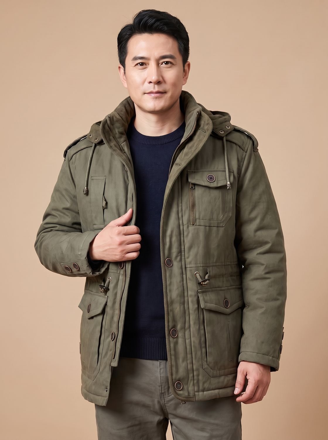 Nathan | Men's Hooded Multi-Pocket Insulated Military Parka Jacket