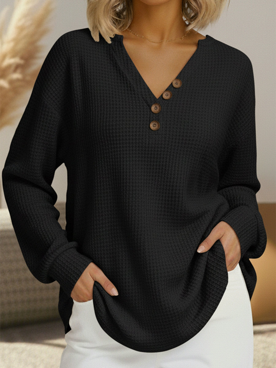 Noelle | Women's V-Neck Long Sleeve Knit Sweatshirt
