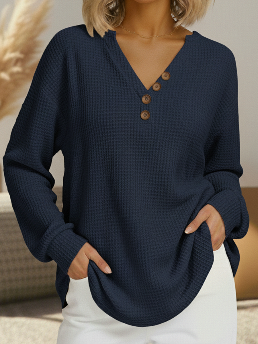 Noelle | Women's V-Neck Long Sleeve Knit Sweatshirt