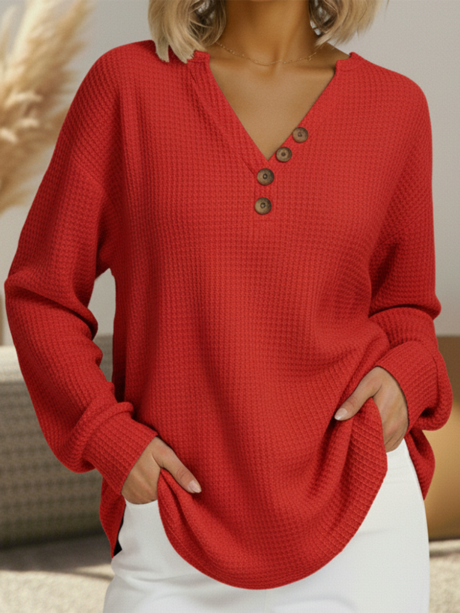 Noelle | Women's V-Neck Long Sleeve Knit Sweatshirt