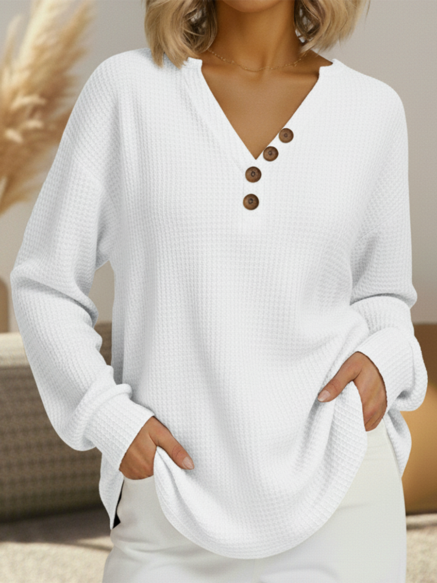 Noelle | Women's V-Neck Long Sleeve Knit Sweatshirt