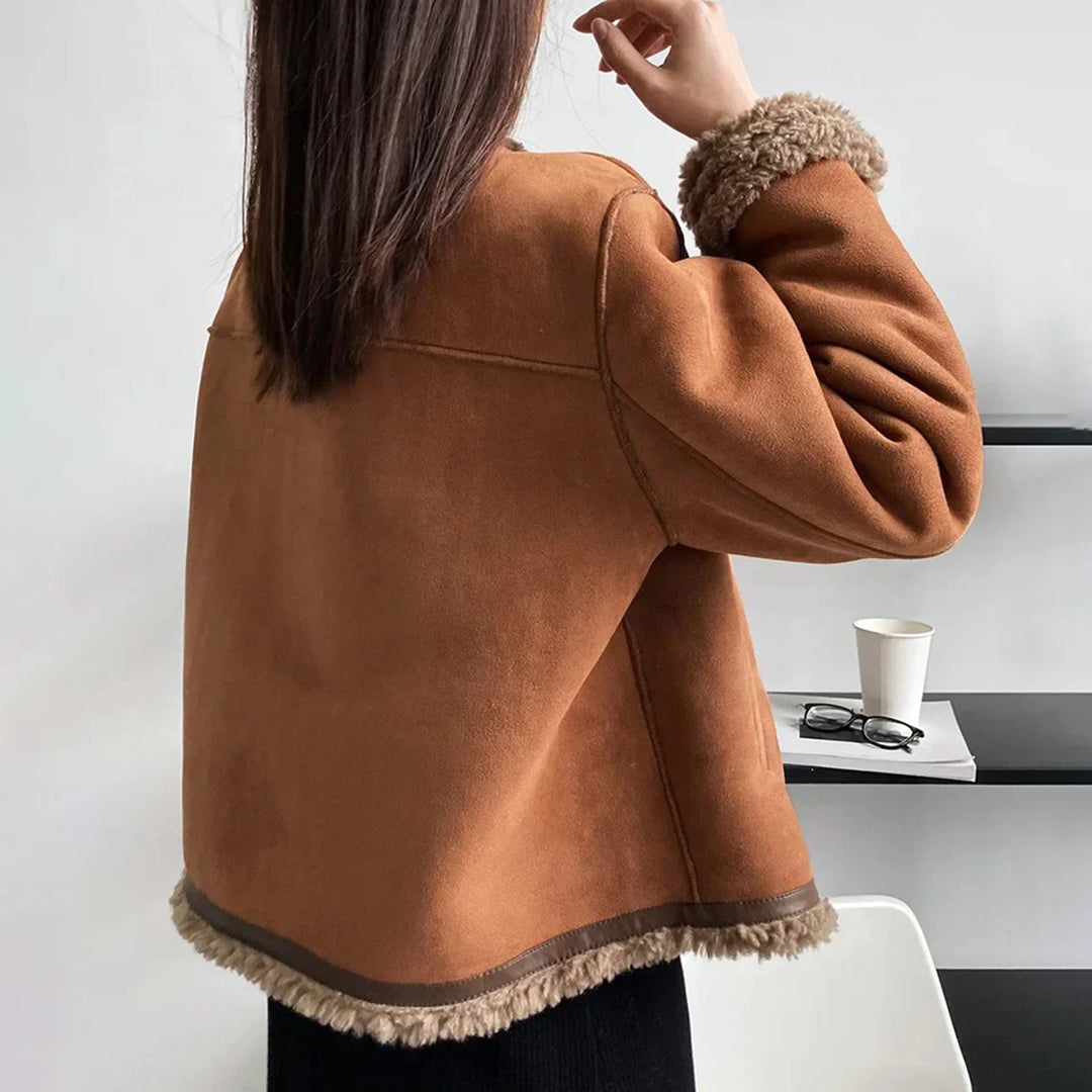 Odette | Women's Collarless Button Front Shearling Coat