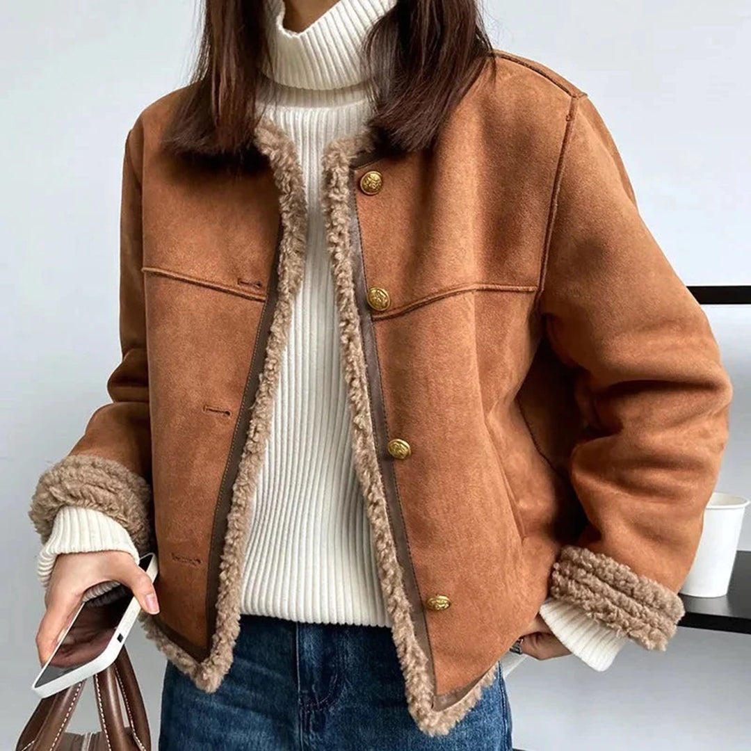 Odette | Women's Collarless Button Front Shearling Coat