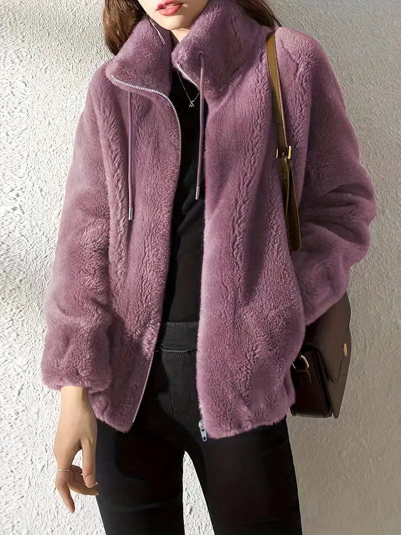 Odette | Women's Stand Collar Zip Teddy Coat