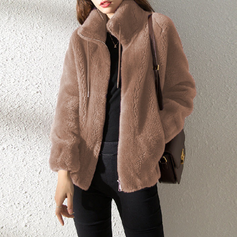 Odette | Women's Stand Collar Zip Teddy Coat