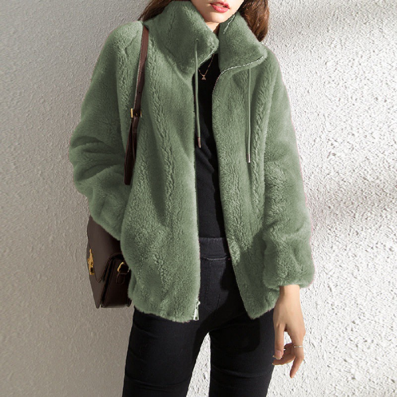 Odette | Women's Stand Collar Zip Teddy Coat