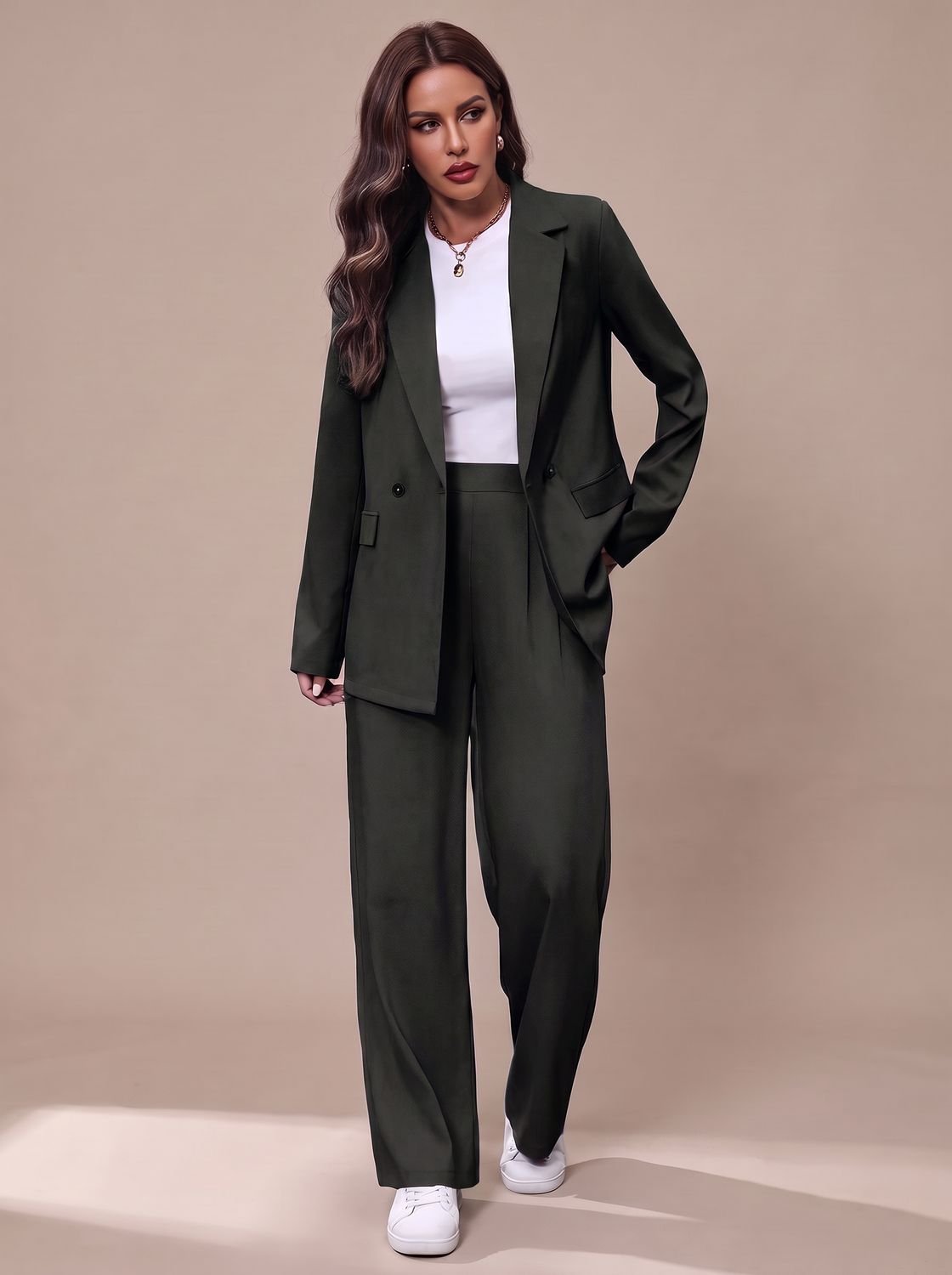 Olivia | Women's Double-Breasted Tailored Wide-Leg Blazer Pants Suit Set
