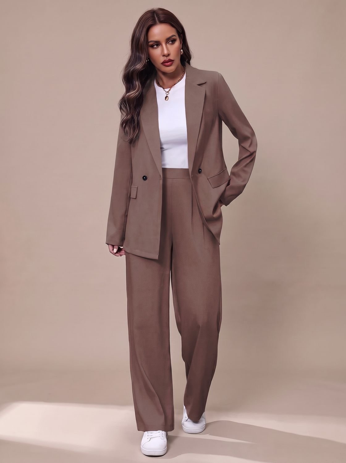 Olivia | Women's Double-Breasted Tailored Wide-Leg Blazer Pants Suit Set