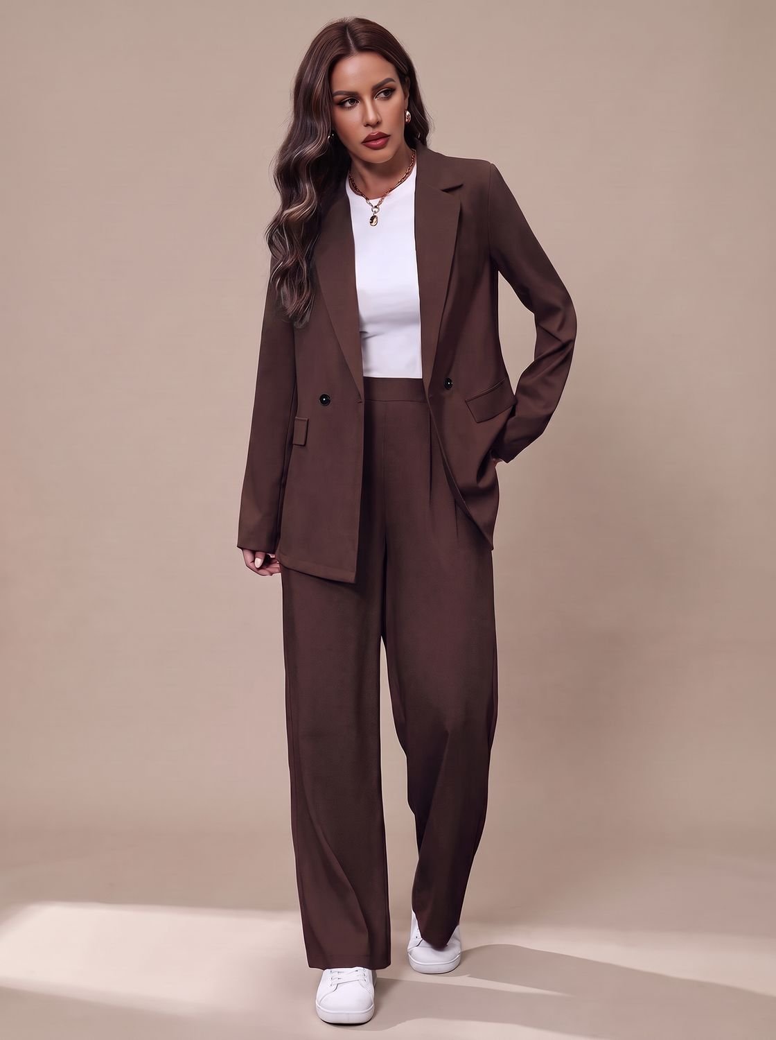 Olivia | Women's Double-Breasted Tailored Wide-Leg Blazer Pants Suit Set