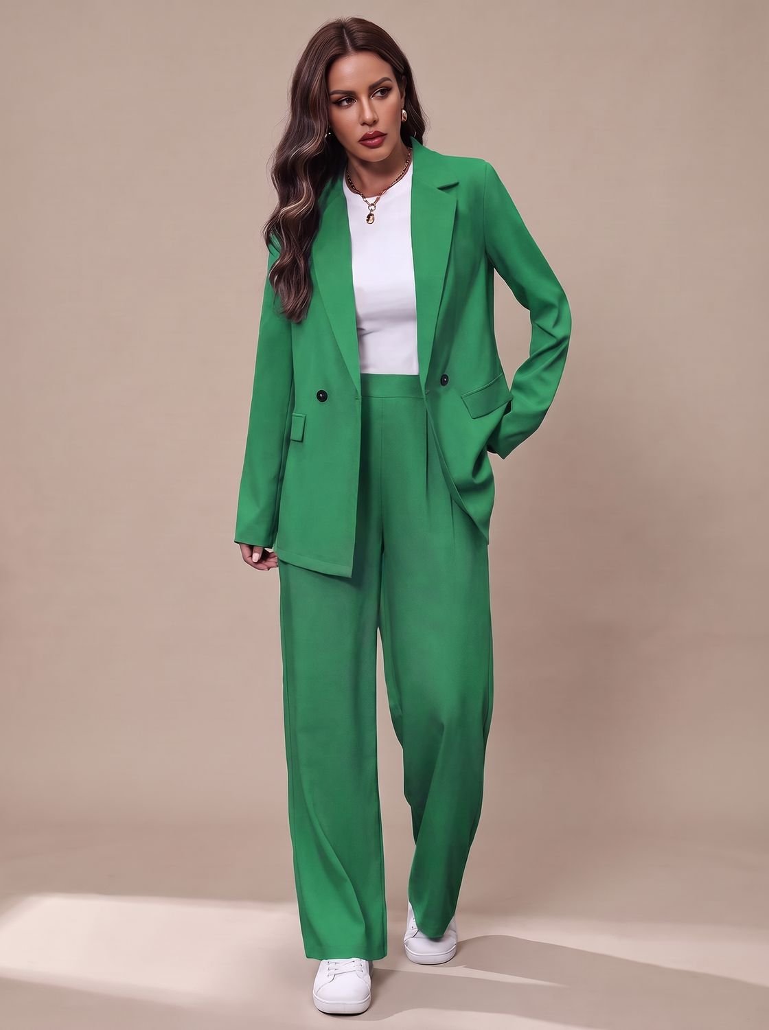 Olivia | Women's Double-Breasted Tailored Wide-Leg Blazer Pants Suit Set