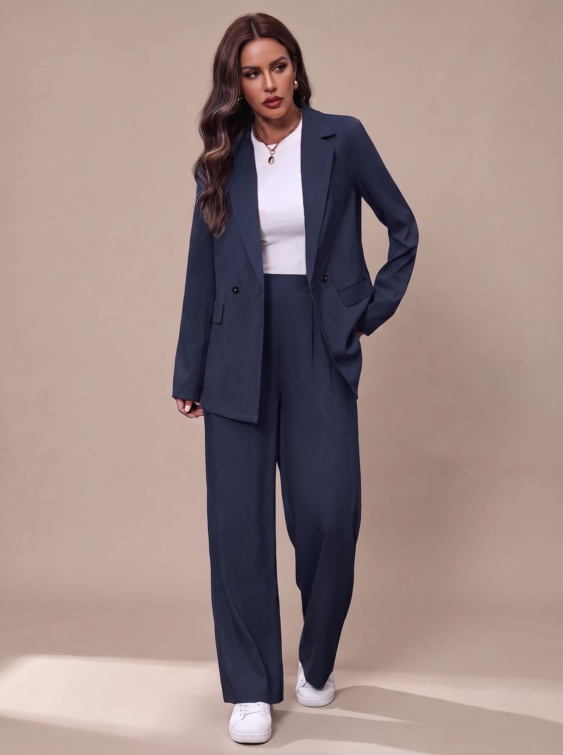 Olivia | Women's Double-Breasted Tailored Wide-Leg Blazer Pants Suit Set