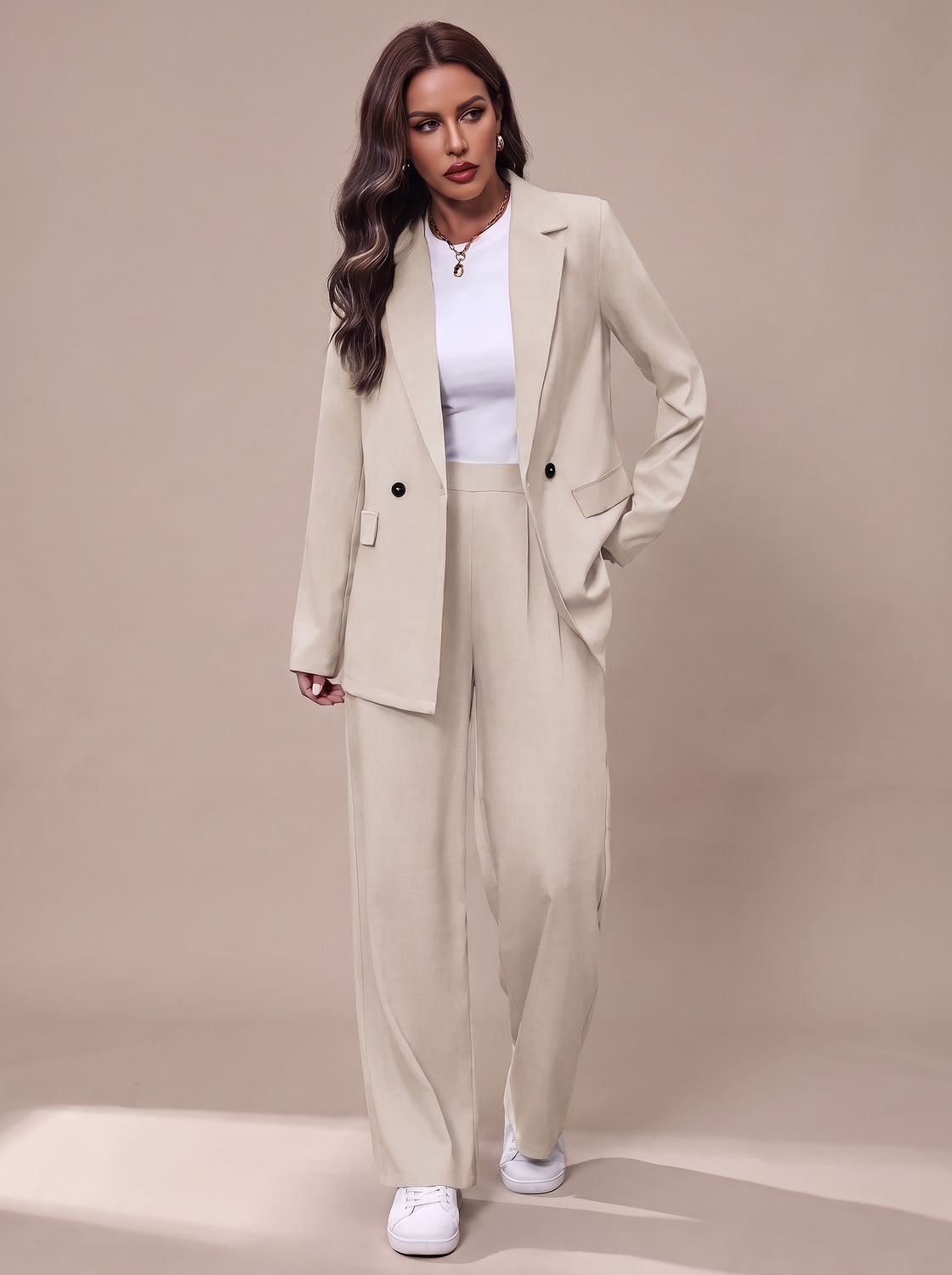 Olivia | Women's Double-Breasted Tailored Wide-Leg Blazer Pants Suit Set