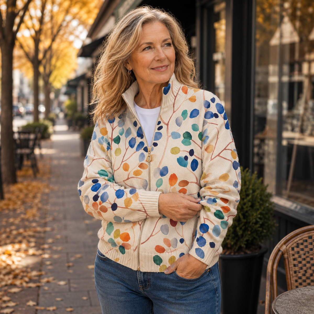 Ophelia | Women's Botanical Print Zip-Up Cardigan