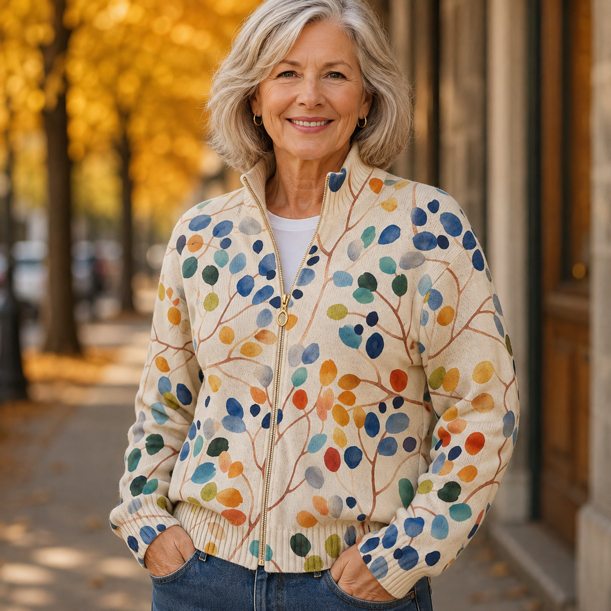 Ophelia | Women's Botanical Print Zip-Up Cardigan