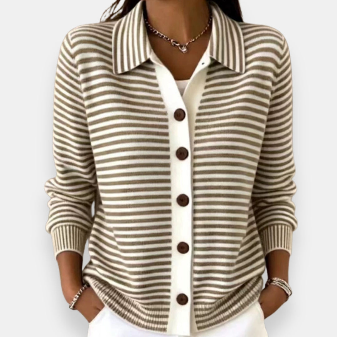 Ottavia | Women's Striped Collared Button-Front Knit Cardigan Sweater