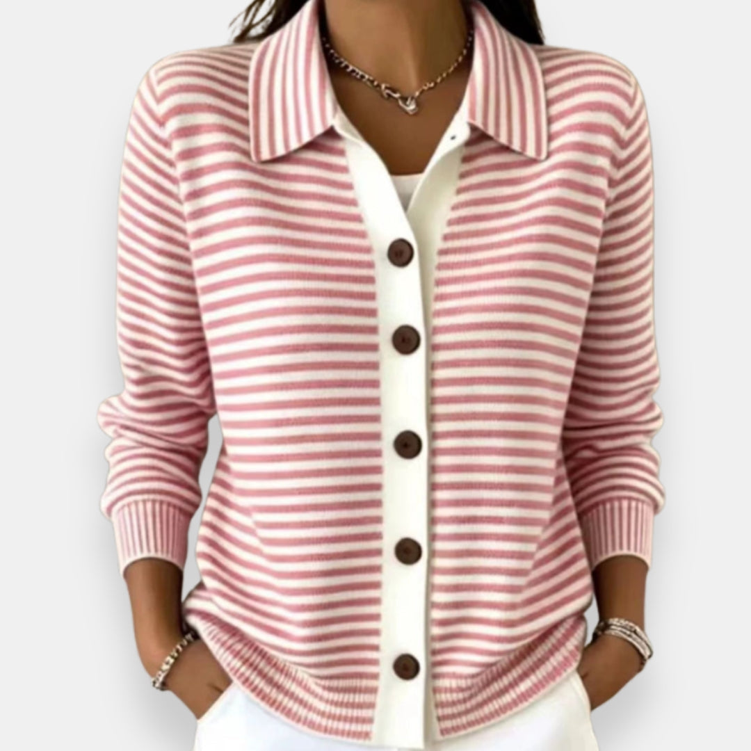 Ottavia | Women's Striped Collared Button-Front Knit Cardigan Sweater