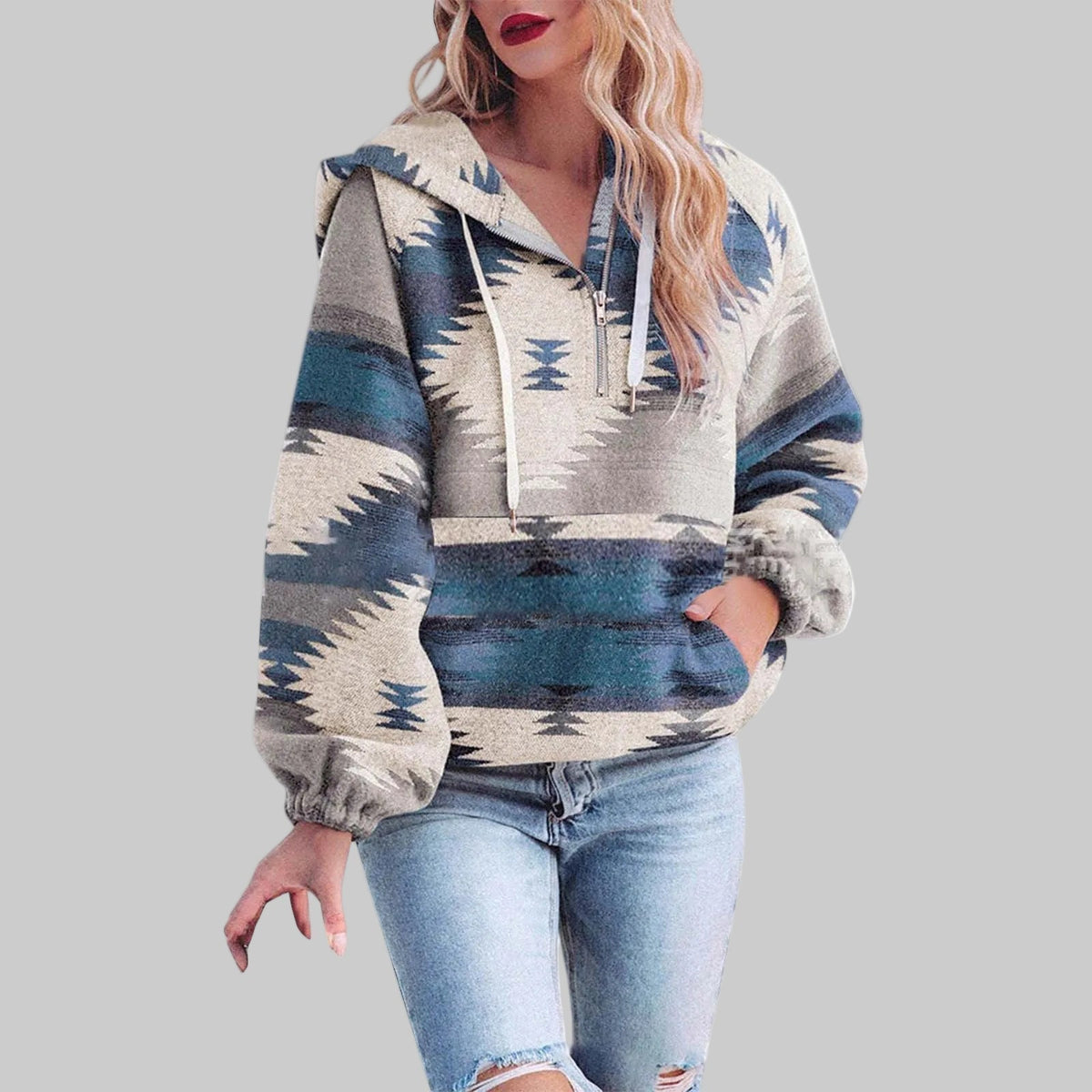 Paloma | Women's Aztec Print Half-Zip Hooded Sweater
