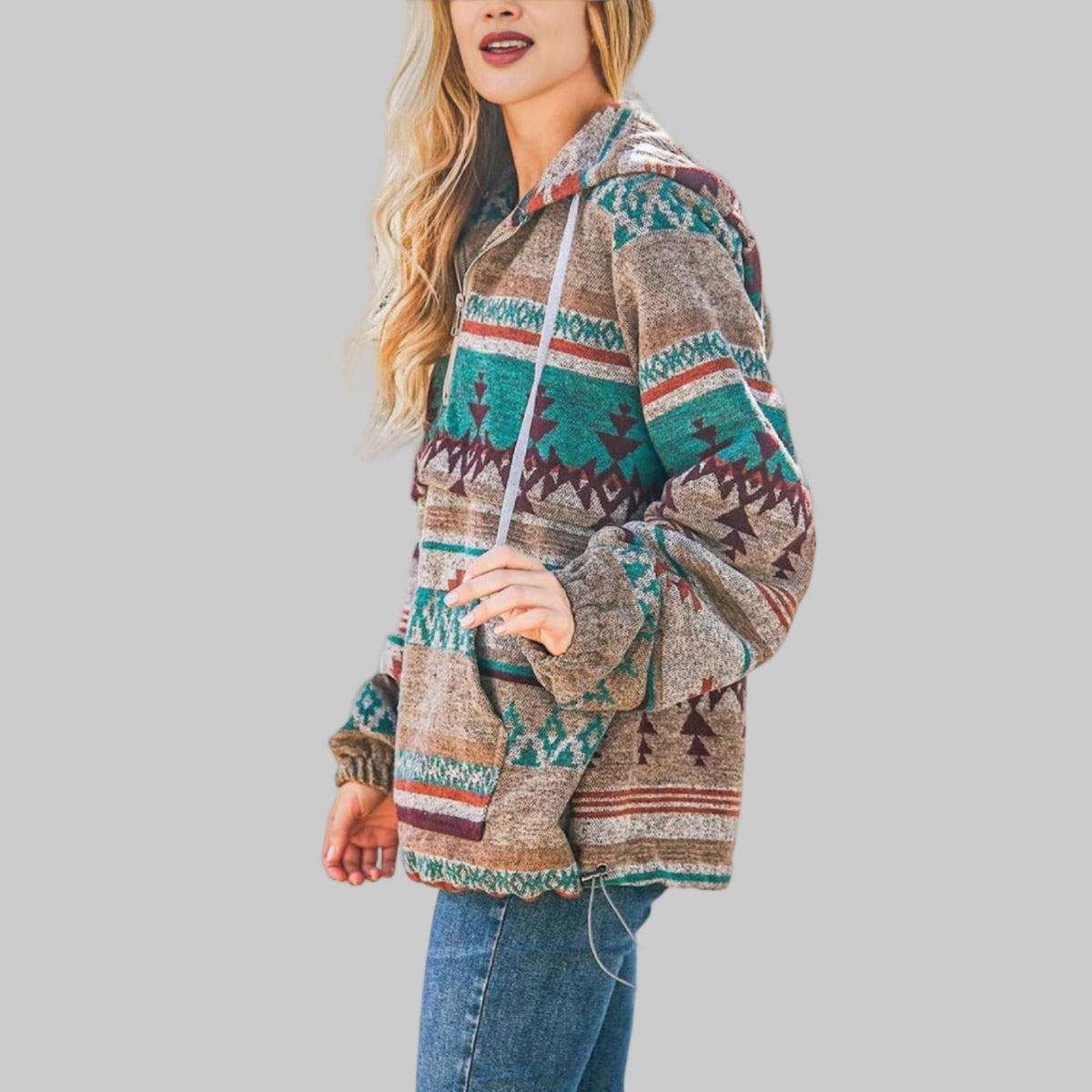 Paloma | Women's Aztec Print Half-Zip Hooded Sweater