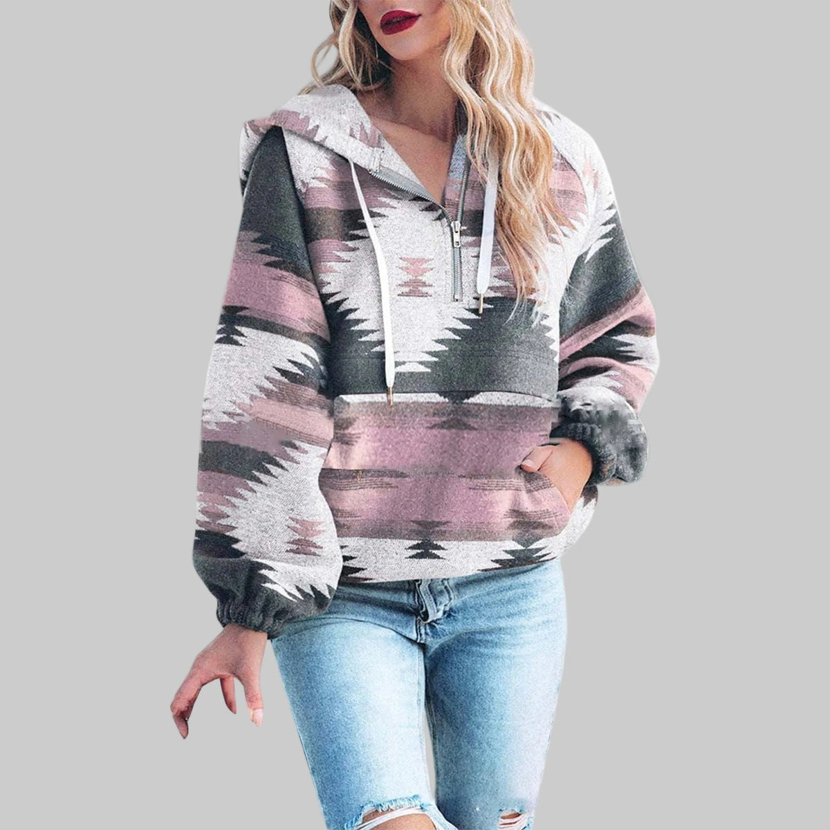 Paloma | Women's Aztec Print Half-Zip Hooded Sweater