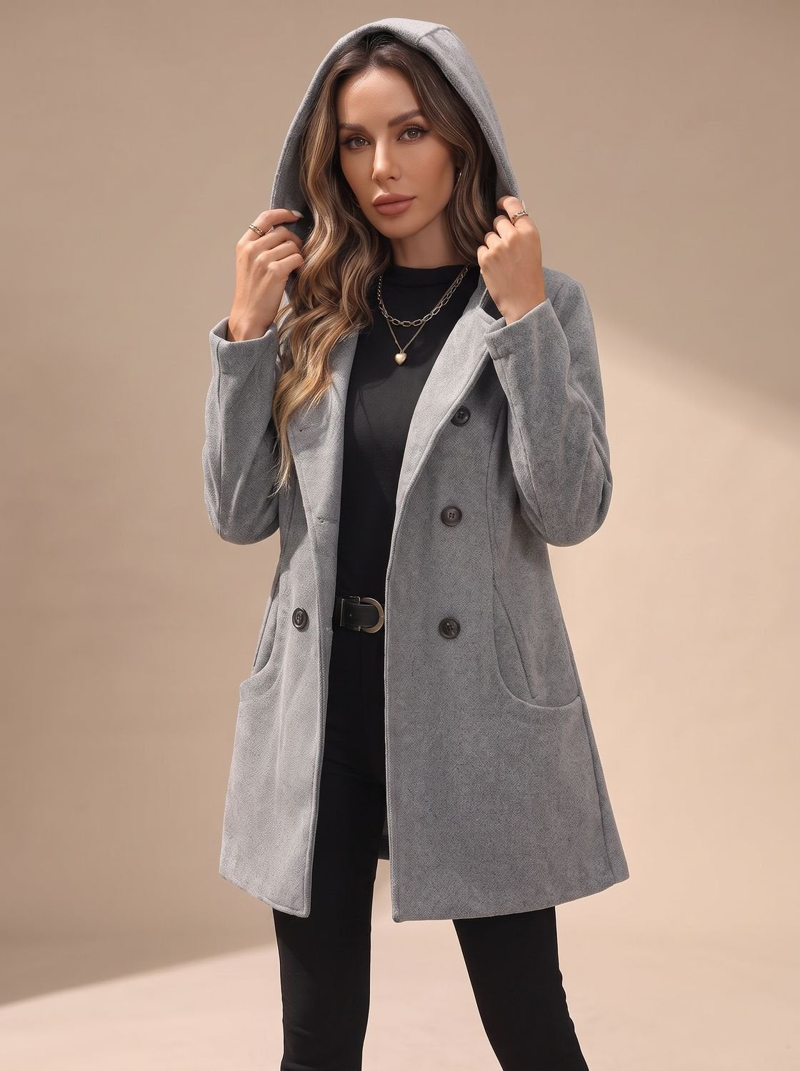 Penelope | Women's Double-Breasted Lapel Wool-Blend Coat with Pockets