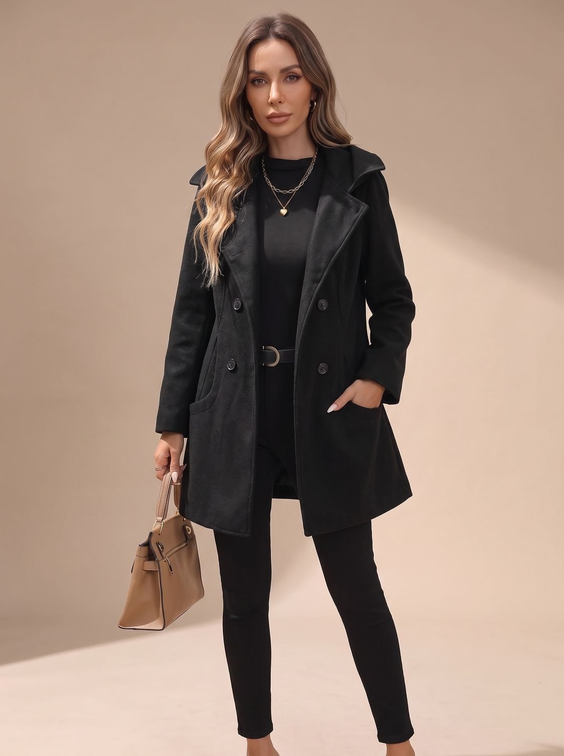 Penelope | Women's Double-Breasted Lapel Wool-Blend Coat with Pockets