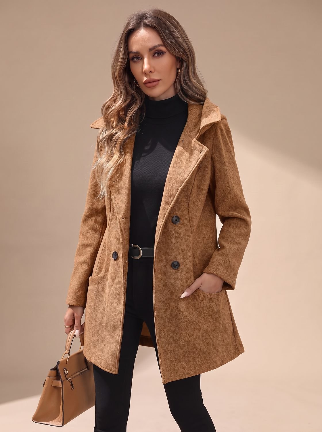 Penelope | Women's Double-Breasted Lapel Wool-Blend Coat with Pockets