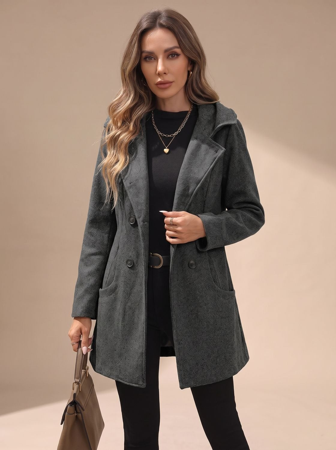 Penelope | Women's Double-Breasted Lapel Wool-Blend Coat with Pockets