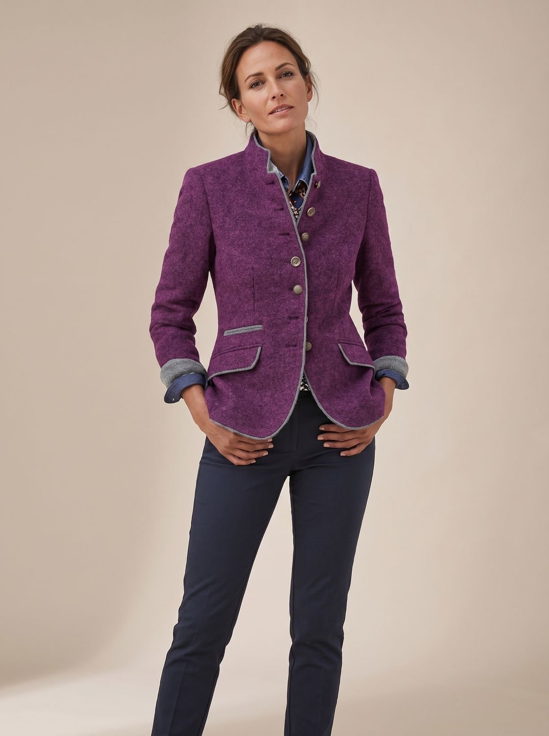Penelope | Women's Elegant Stand-Collar Button-Front Blazer Cardigan