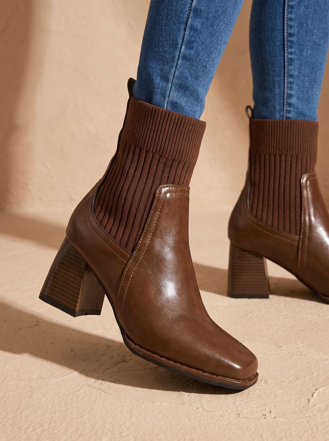 Penelope | Women's Knit-Shaft Block-Heel Slip-On Ankle Boots