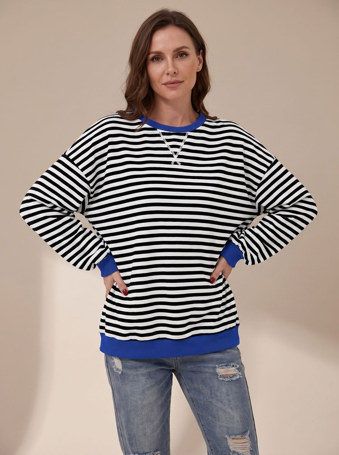Penelope | Women's Oversized Retro Striped Crewneck Sweatshirt