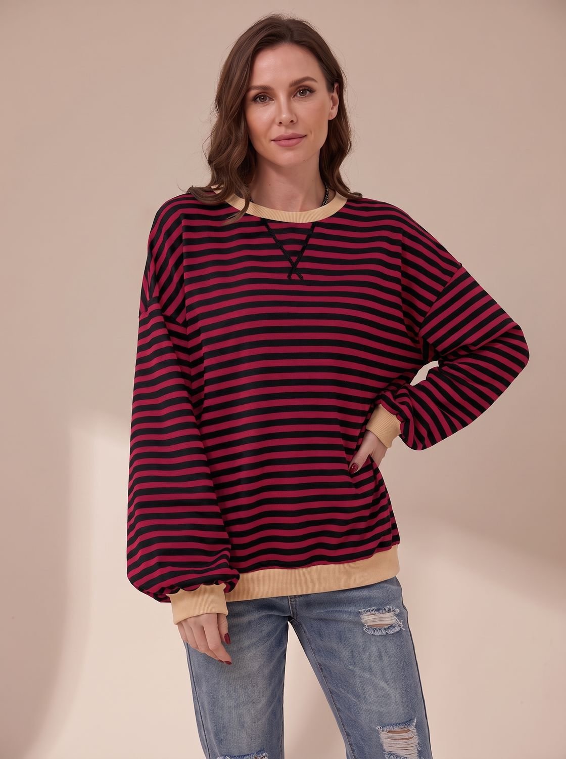 Penelope | Women's Oversized Retro Striped Crewneck Sweatshirt