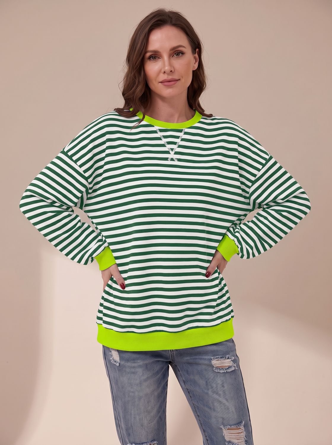 Penelope | Women's Oversized Retro Striped Crewneck Sweatshirt