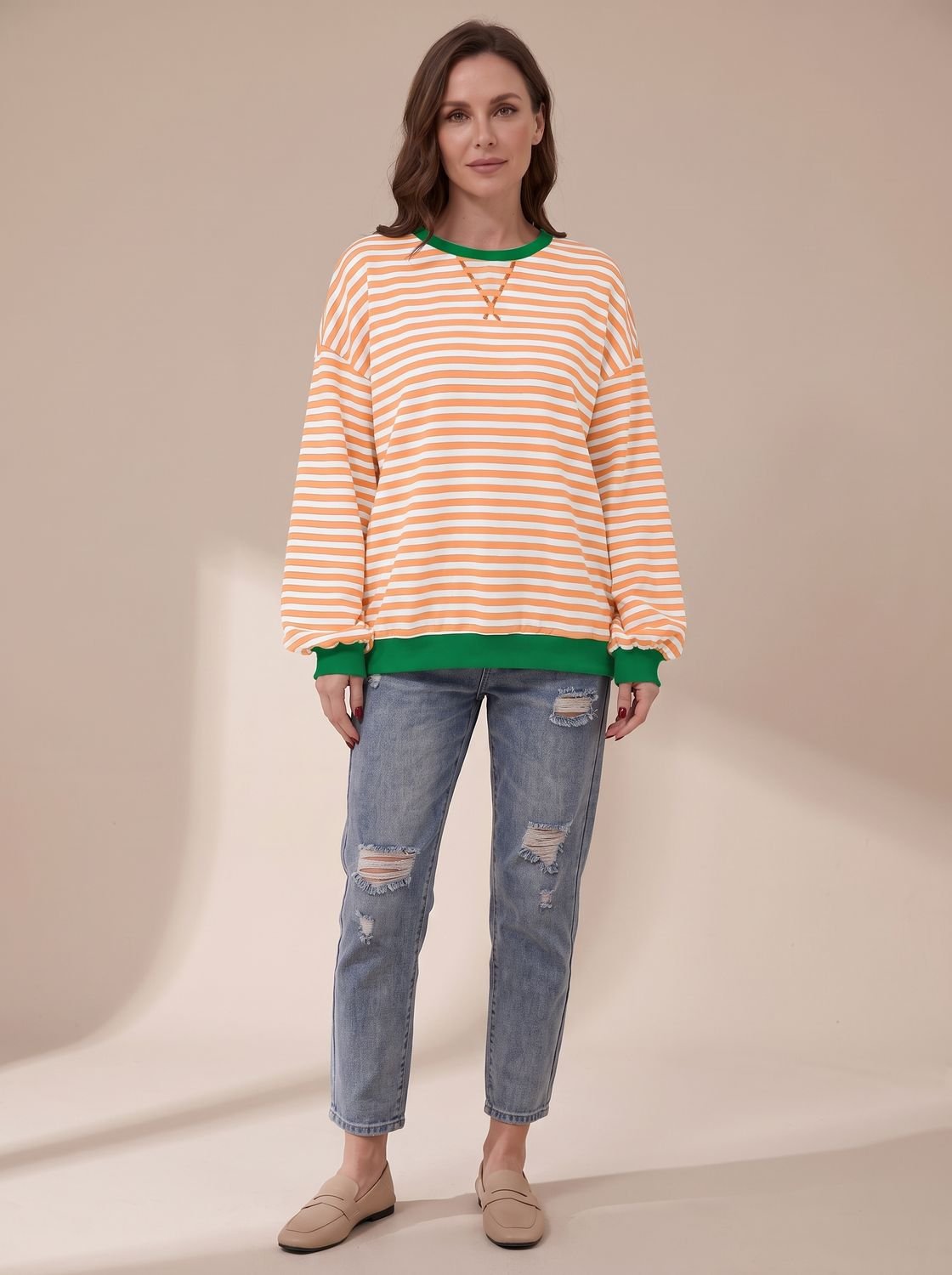 Penelope | Women's Oversized Retro Striped Crewneck Sweatshirt