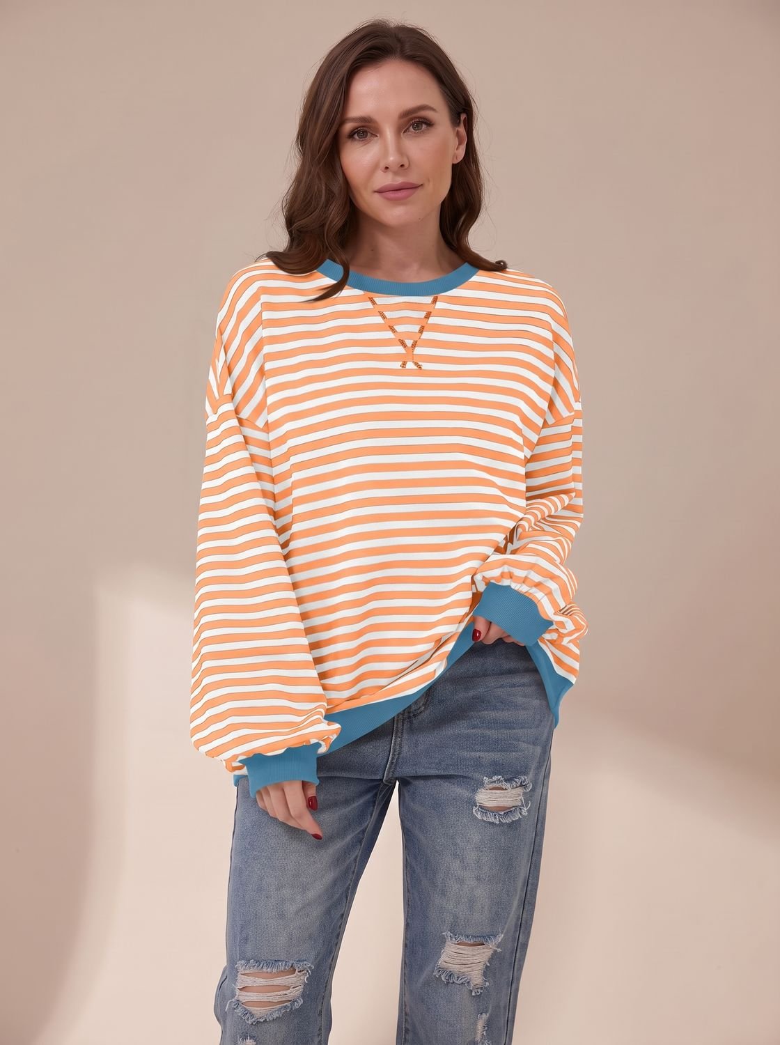 Penelope | Women's Oversized Retro Striped Crewneck Sweatshirt