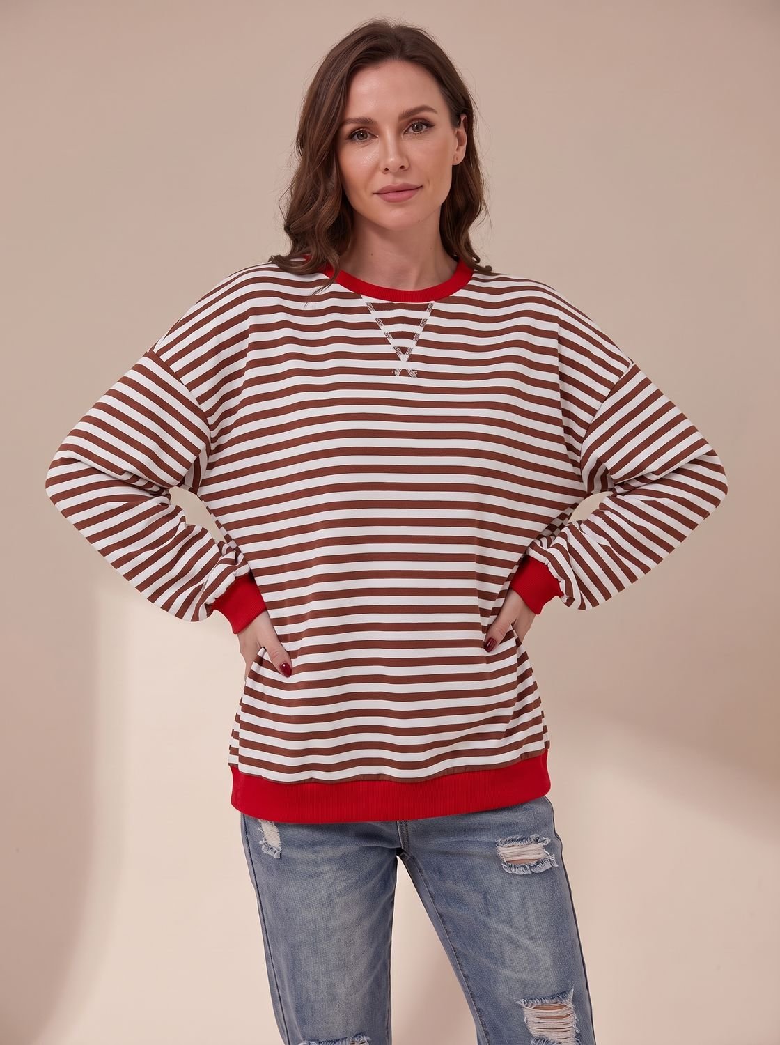 Penelope | Women's Oversized Retro Striped Crewneck Sweatshirt
