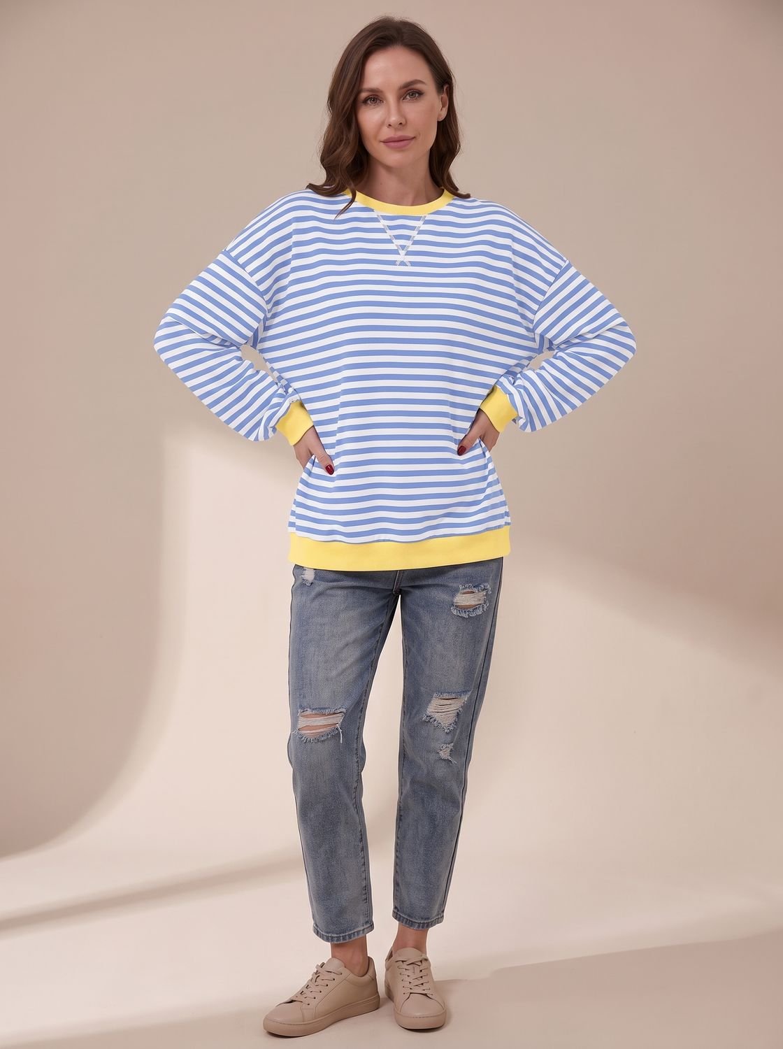 Penelope | Women's Oversized Retro Striped Crewneck Sweatshirt