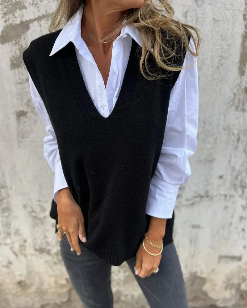 Priscilla | Women's V-Neck Sleeveless Knit Sweater Vest