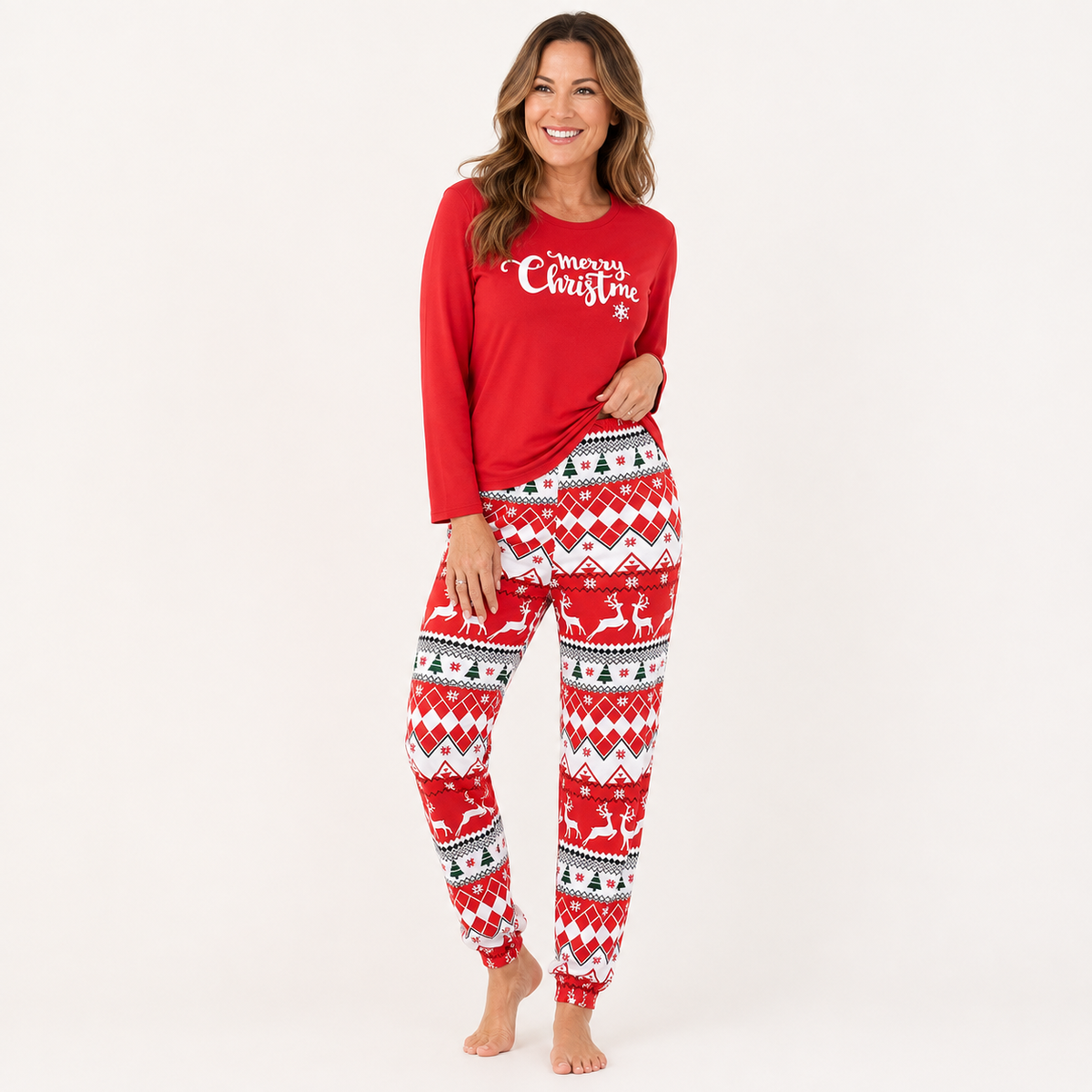 Red Christmas Pajama Set for Women, Turtleneck Top and Shorts