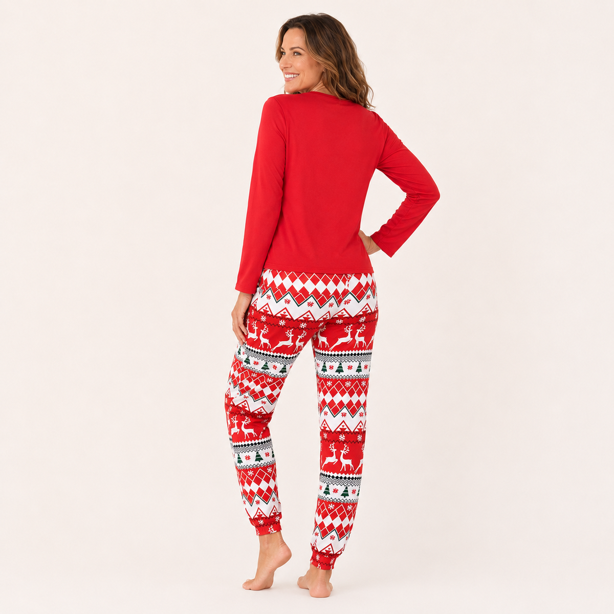 Red Christmas Pajama Set for Women, Turtleneck Top and Shorts