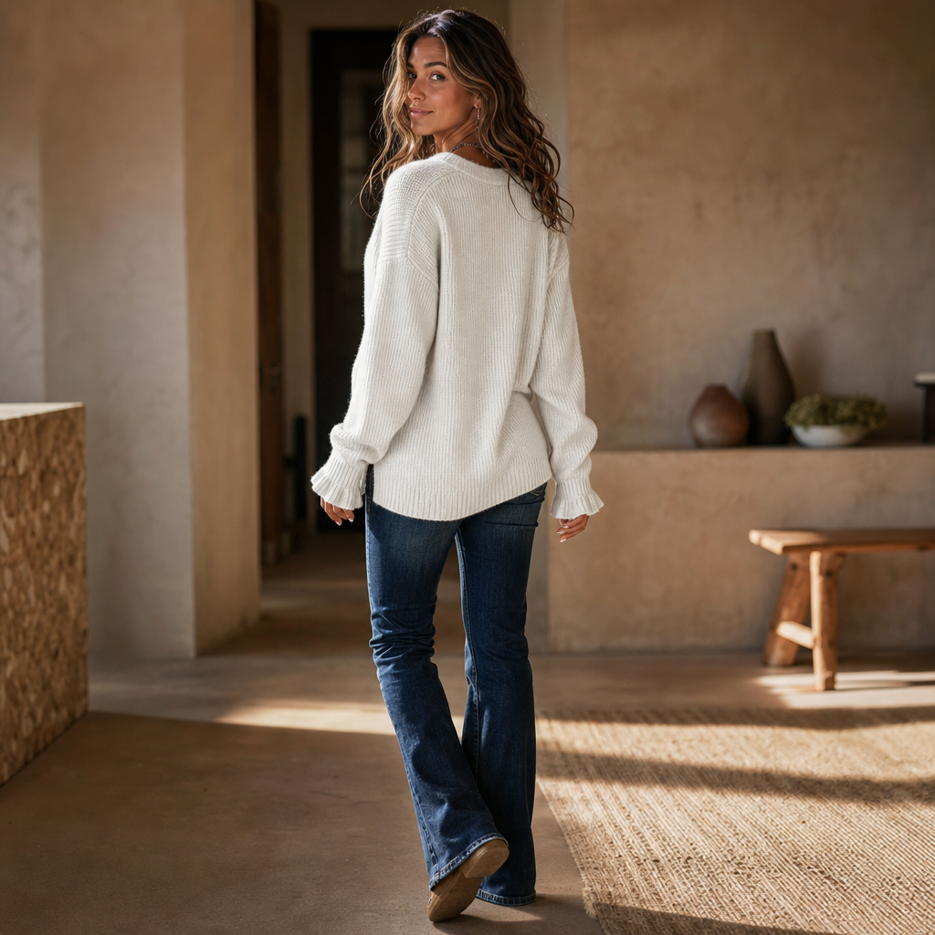 Remi | Women's Sweater with V-Neck and Ruffle Cuffs