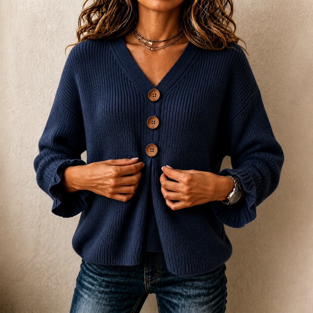 Remi | Women's Sweater with V-Neck and Ruffle Cuffs