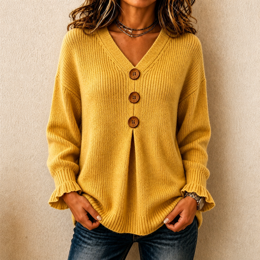 Remi | Women's Sweater with V-Neck and Ruffle Cuffs
