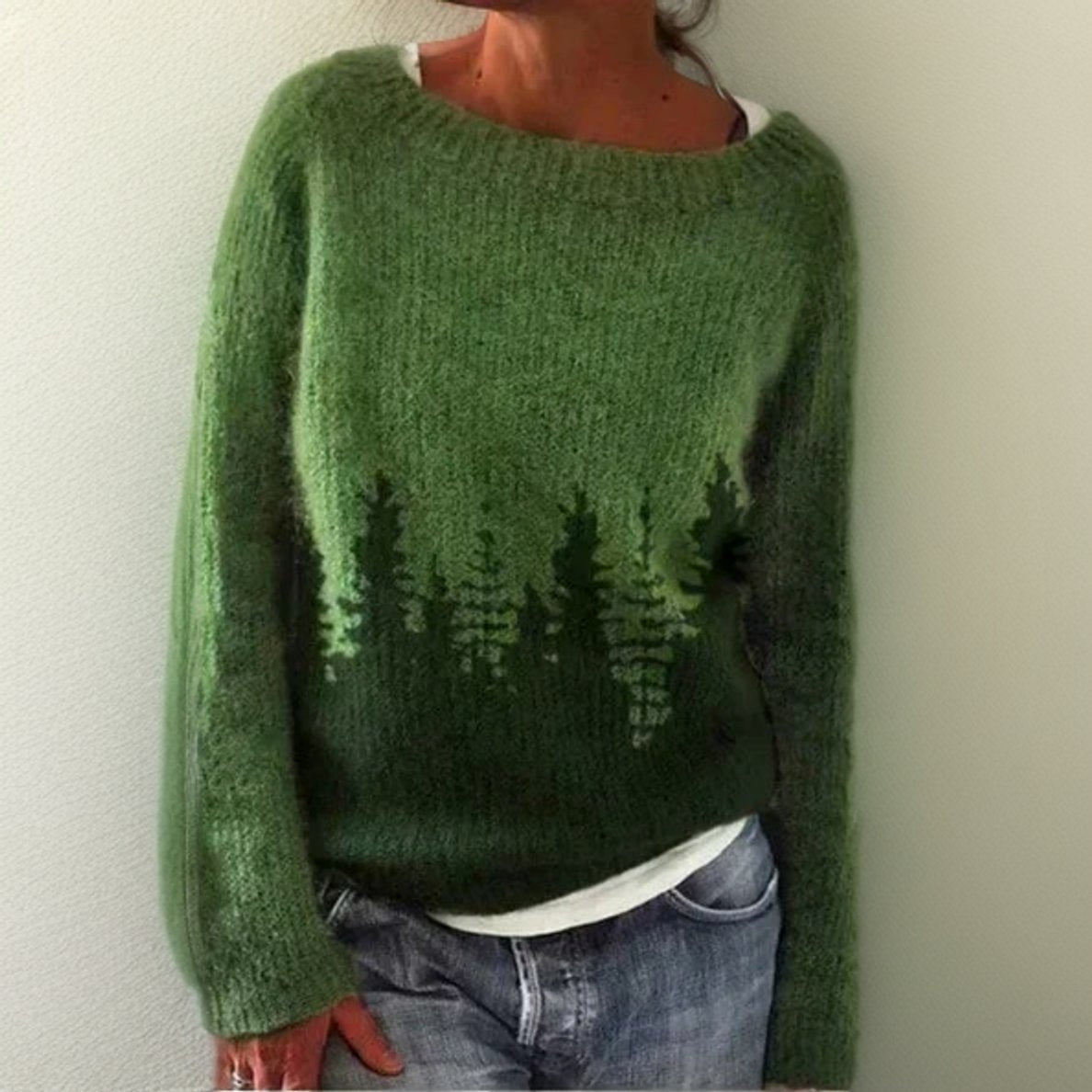 Rosalie | Women's Oversized Forest Print Crew Neck Sweater