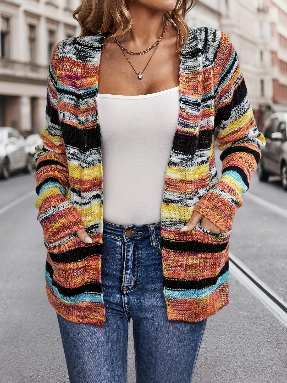 Rosalind | Women's Striped Open Front Cardigan