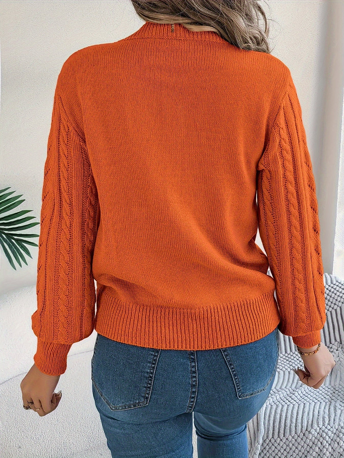 Rosamund | Women's Textured Crew Neck Pointelle Cable Knit Sweater